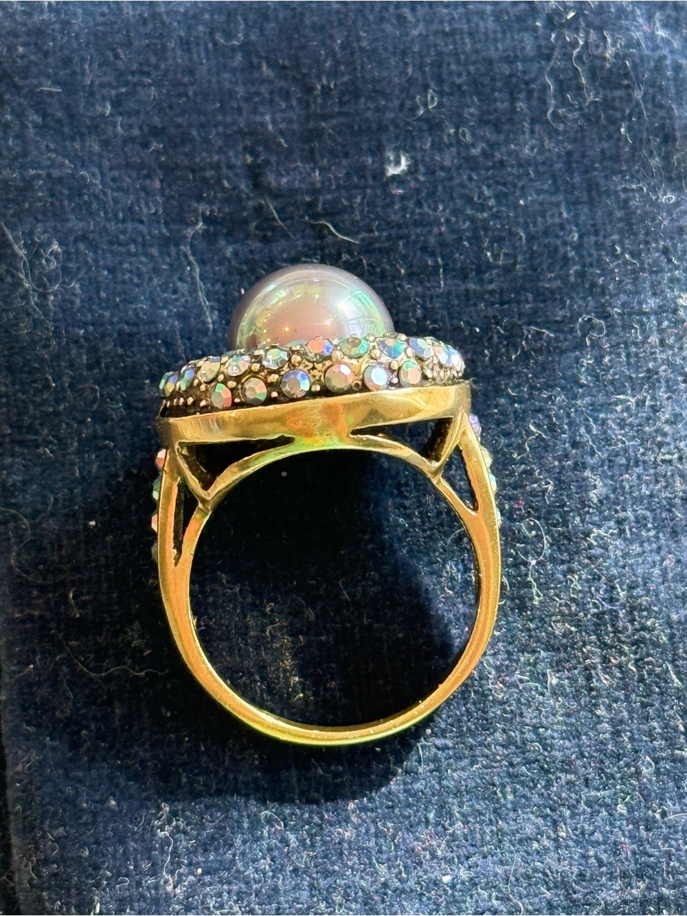 Signed Heidi Daus Faux Black Pearl & Crystal Cocktail Ring - Women's Jewelry - Picture 4 of 7
